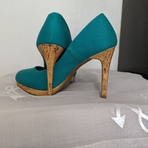 Teal cork heels 6"